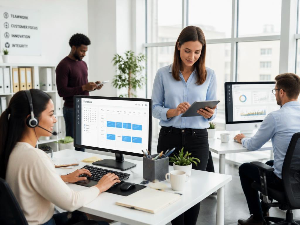 Team aus telefonischer Terminvereinbarung, Außendienst und Backoffice im Büro